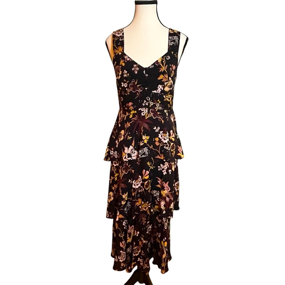 A.L.C For Barney’s Black Midi Tiered Sundress Dress 100% Silk Women’s Size 4
